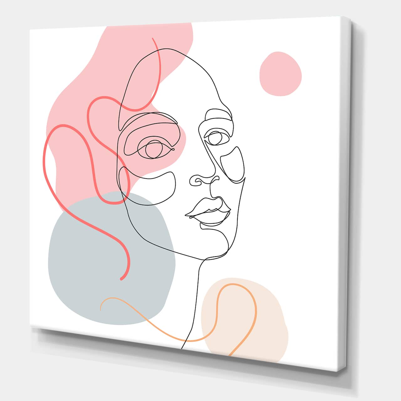 Designart - One Line Drawing of Young Woman In Pastel Tones - Modern Canvas Wall Art Print
